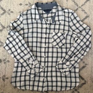 Tommy Hilfiger Mens Blue White Plaid Button Down Long Sleeve Shirt Large